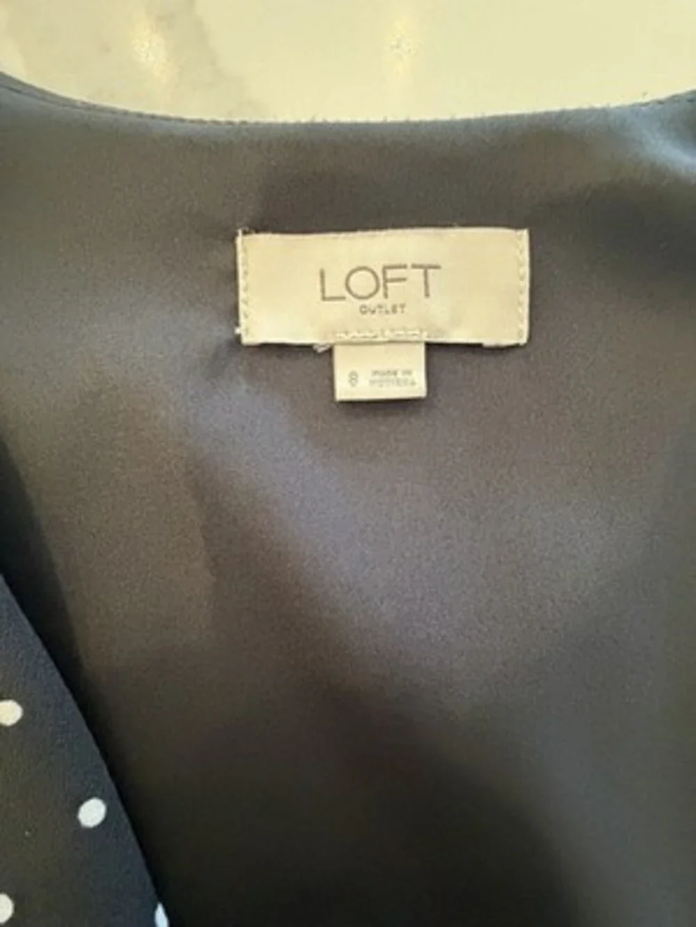 LOFT Black/White Polka Dot Wait Tie Faux Wrap 3/4 Sleeve Mini Skater Dress, Sz 8 - Picture 6 of 16